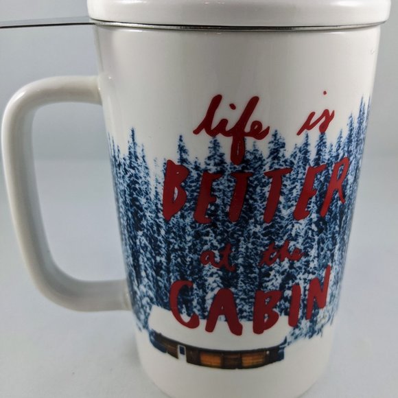 Tea Mug Steeper Life Is Better At The Cabin Indigo Chapters With Lid White Blue… - Picture 14 of 16